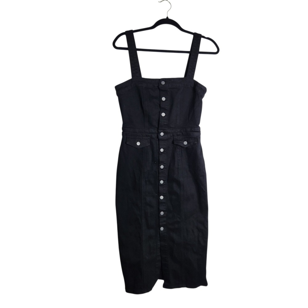 GRLFRND Petra Black Denim Button Down Midi Dress Womens Size M Sleeveless